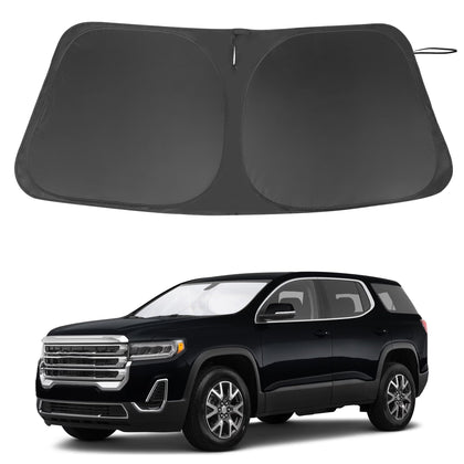 LHFLIVE front view of sun shade showing custom-fit for Acadia and clear protection