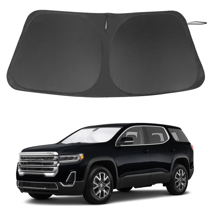 LHFLIVE front view of sun shade showing custom-fit for Acadia and clear protection