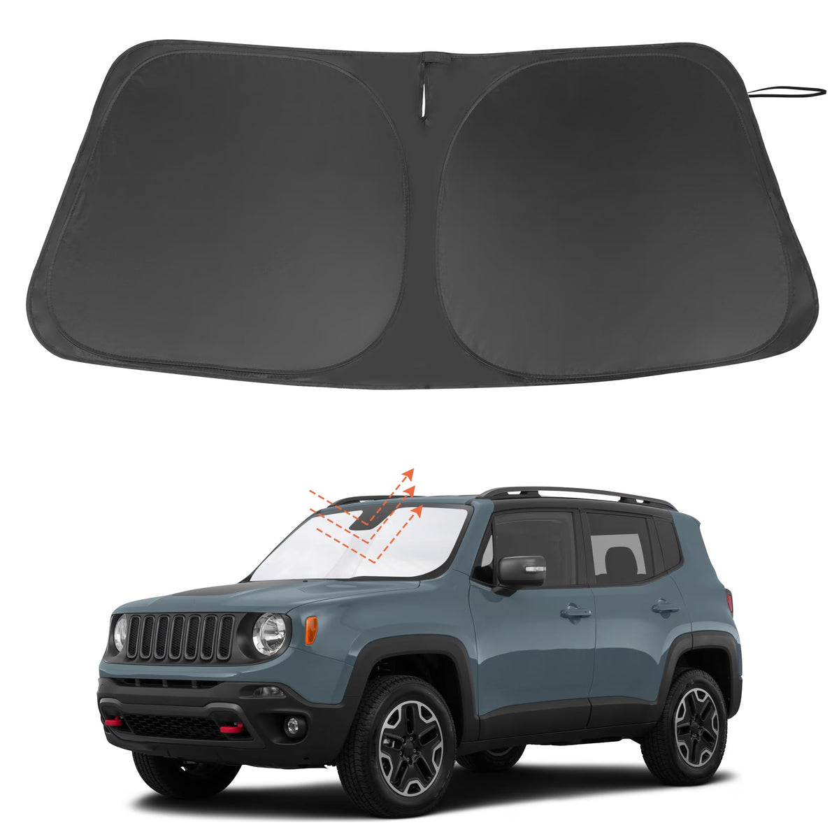 LHFLIVE front view of shade showing full windshield coverage and protection