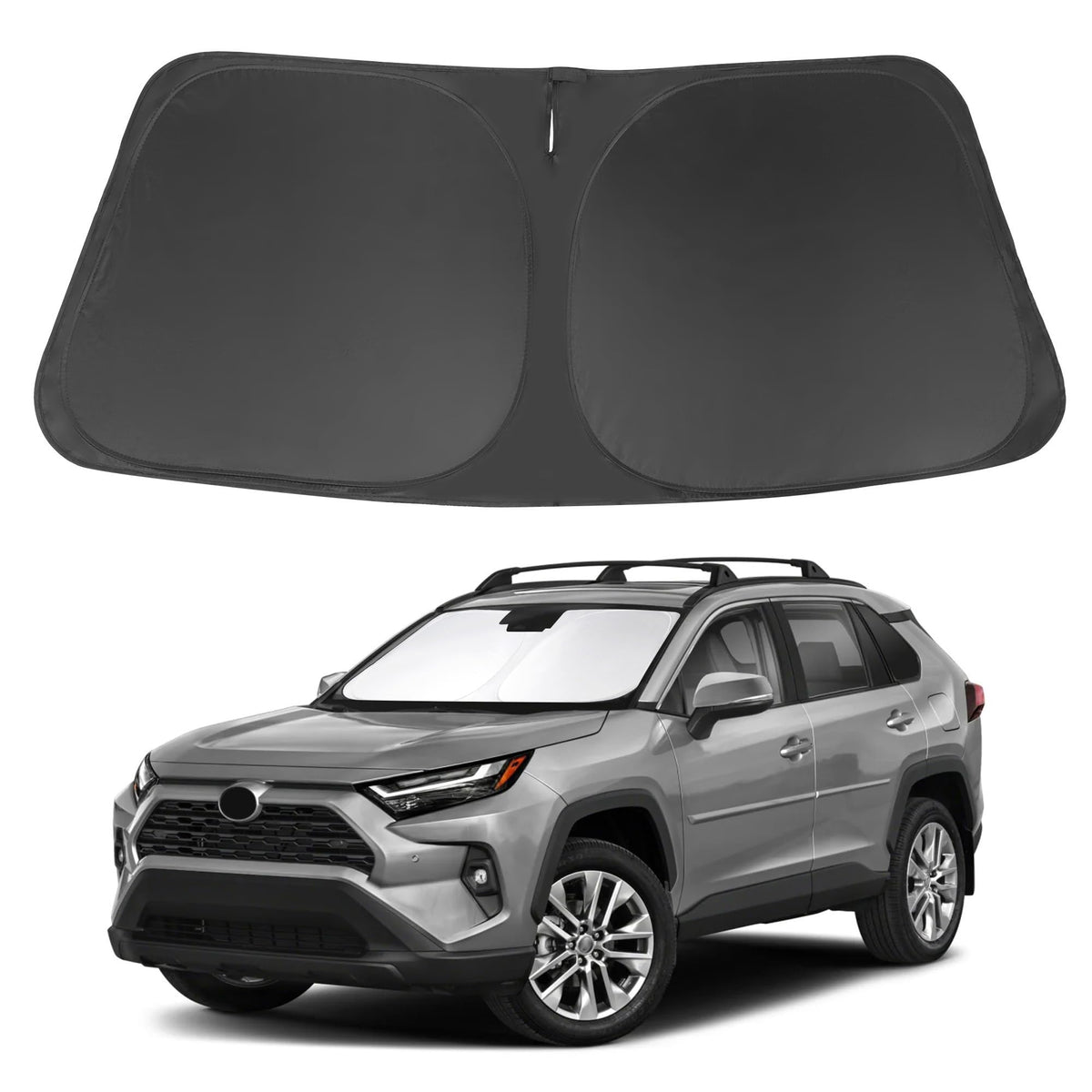 LHFLIVE front view of shade on RAV4 showing full windshield coverage and protection