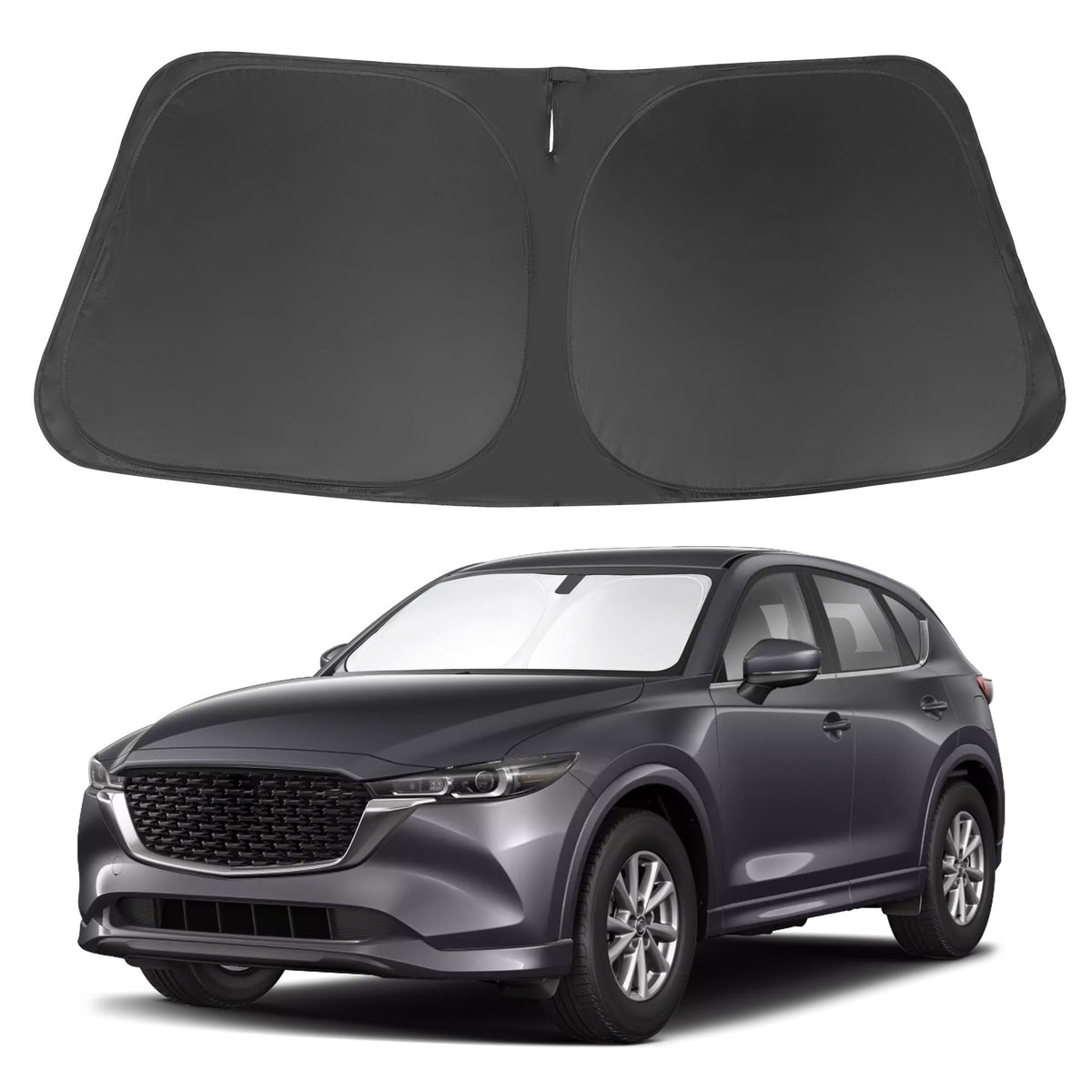 LHFLIVE front view of shade on Mazda CX-5 windshield showing full coverage and fit