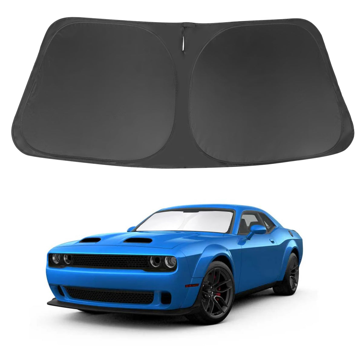 LHFLIVE front view sun shade fitted in Dodge Challenger to block sun
