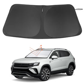 LHFLIVE front windshield shade fitted on Taos showing complete coverage and cooling benefit