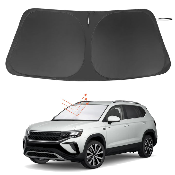 LHFLIVE front windshield shade fitted on Taos showing complete coverage and cooling benefit