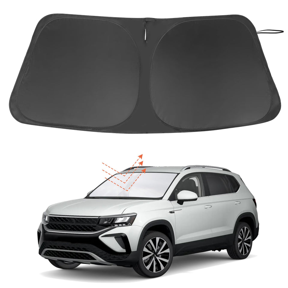 LHFLIVE front windshield shade fitted on Taos showing complete coverage and cooling benefit