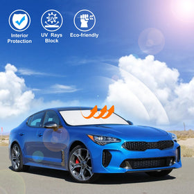 LHFLIVE lifestyle image of parked Kia Stinger with shade protecting interior