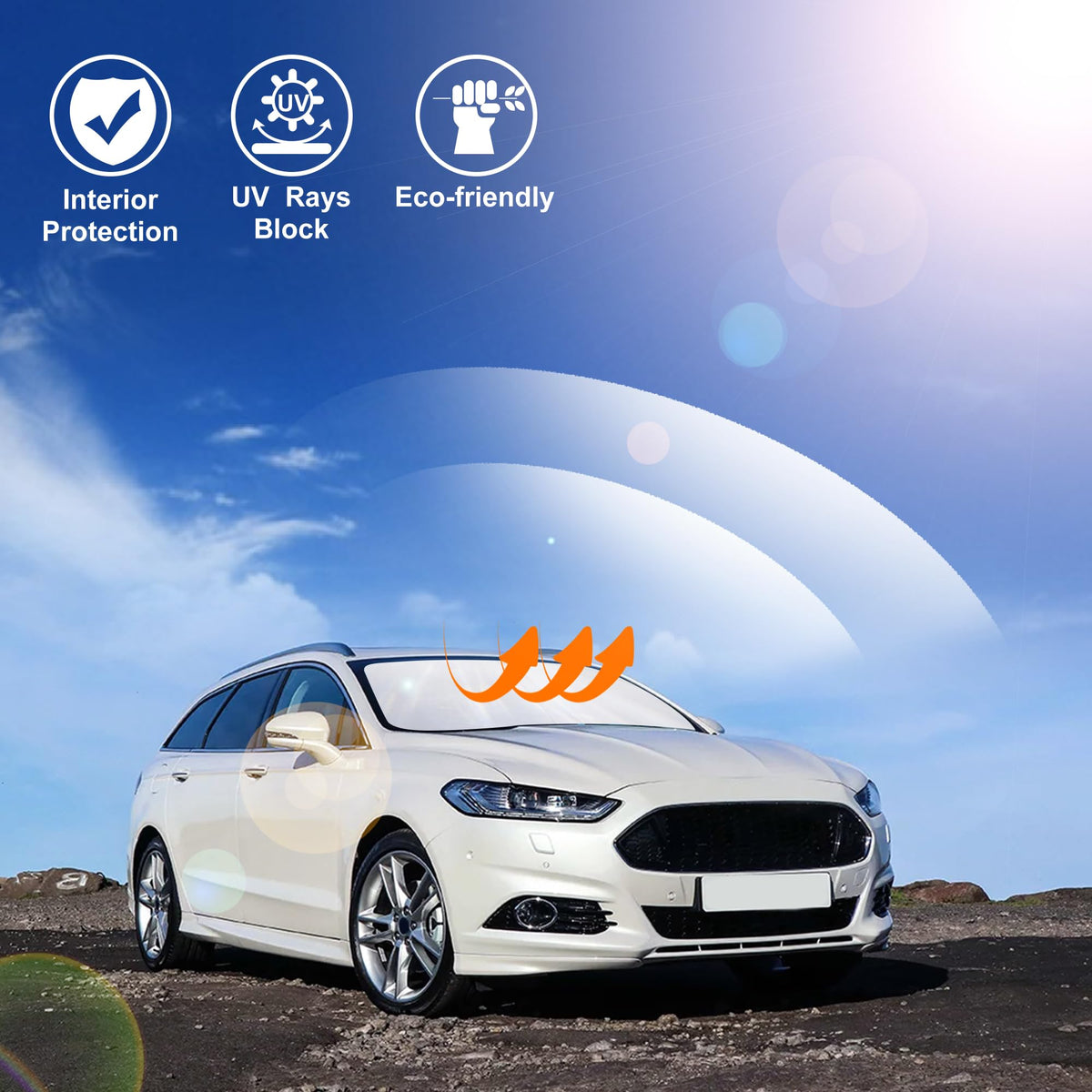 LHFLIVE in a parked Fusion in summer driveway showing cooler cabin benefit