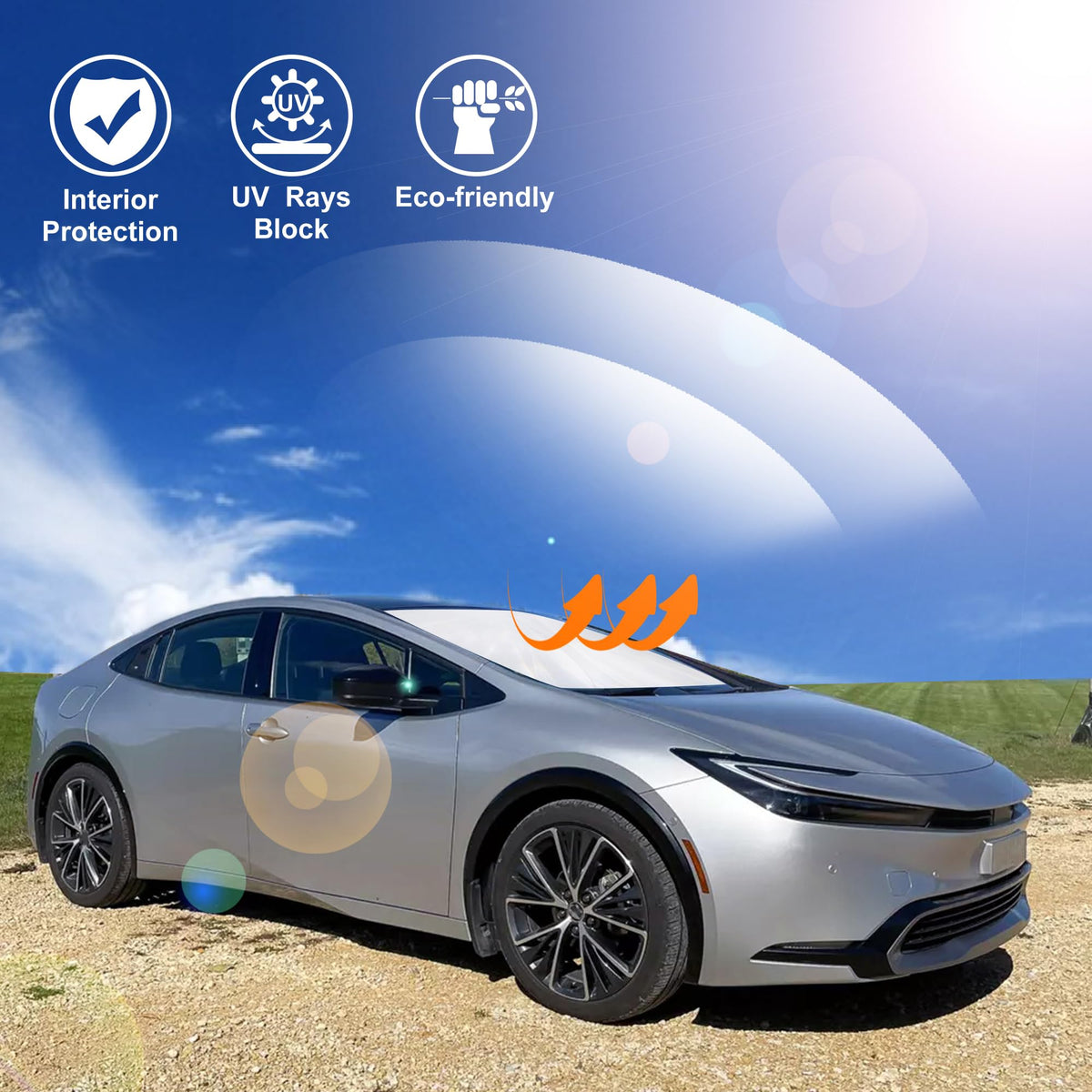 LHFLIVE outdoor lifestyle shot showing parked Prius with shade