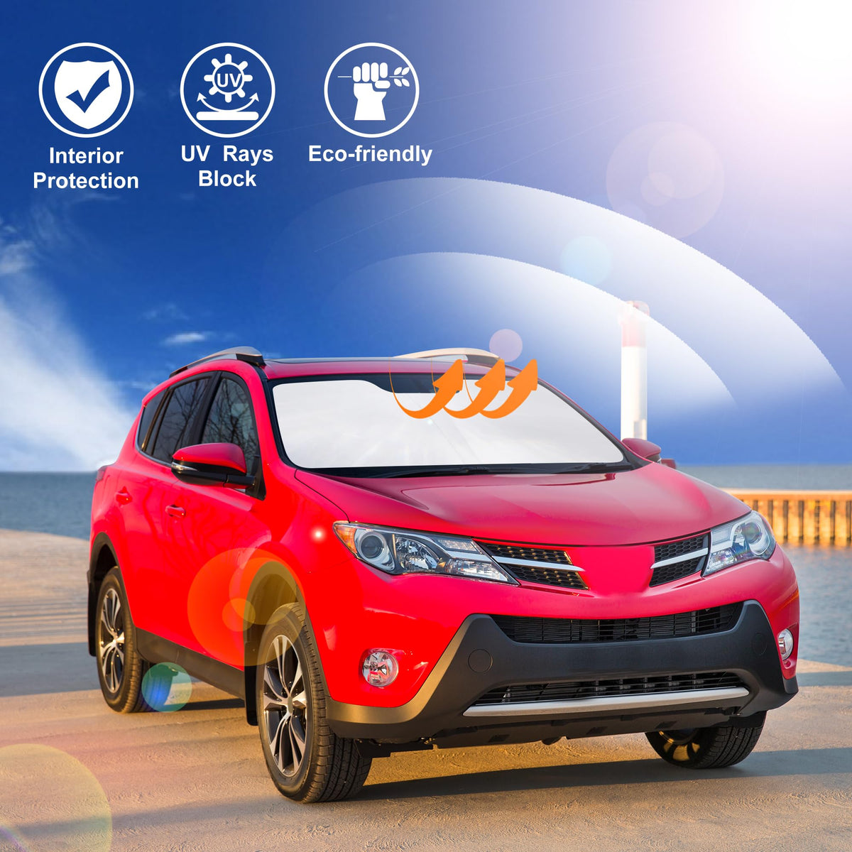 LHFLIVE lifestyle shot of parked RAV4 using shade for comfort