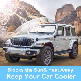 LHFLIVE lifestyle shot of parked Jeep with shade reducing interior heat