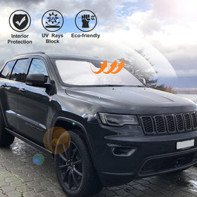 LHFLIVE in a parked Jeep Grand Cherokee demonstrating sun protection for interiors