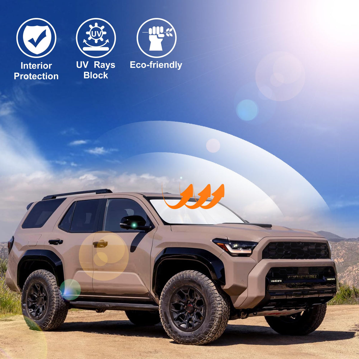 LHFLIVE product in parked outdoor scene protecting interior from sun