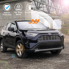 LHFLIVE parked RAV4 with shade in sunny lot illustrating interior protection and comfort