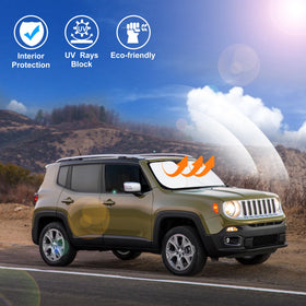 LHFLIVE lifestyle shot of shade in parked Renegade highlighting cooler cabin