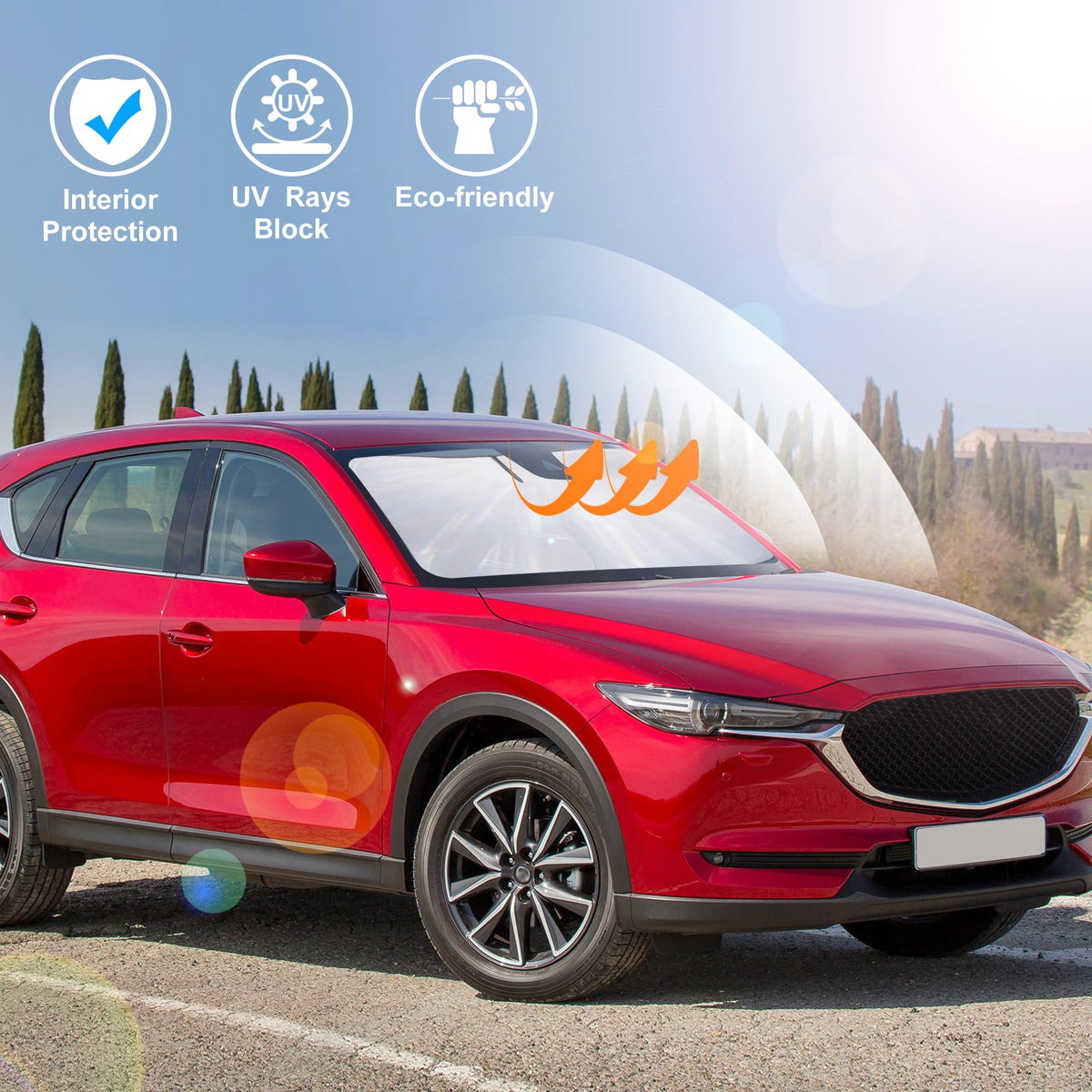 LHFLIVE lifestyle shot of parked CX-5 using shade to reduce sun heat