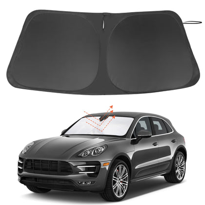 LHFLIVE front view of fitted Macan sun shade showing full coverage and protection