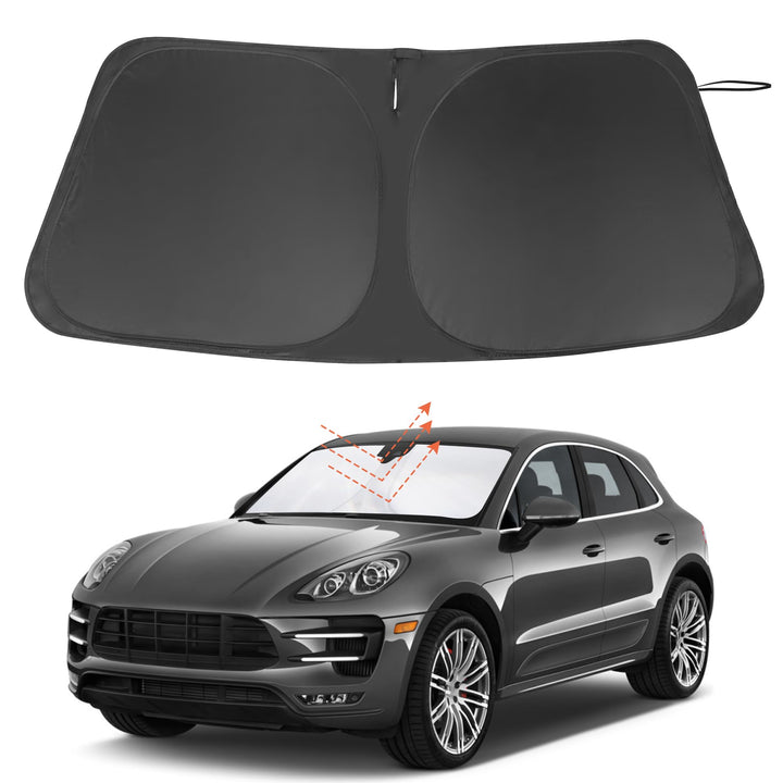LHFLIVE front view of fitted Macan sun shade showing full coverage and protection