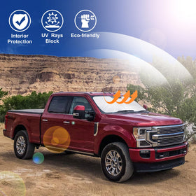 LHFLIVE beside truck dashboard showing size and full windshield coverage