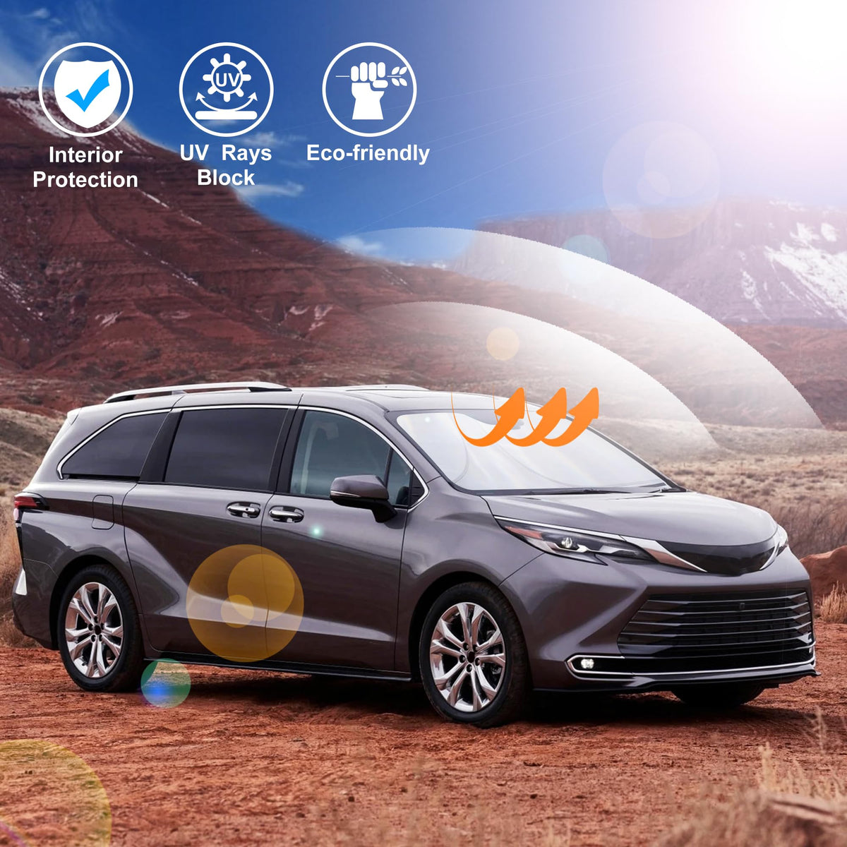 LHFLIVE shade beside steering wheel showing size and vehicle-specific fit advantage