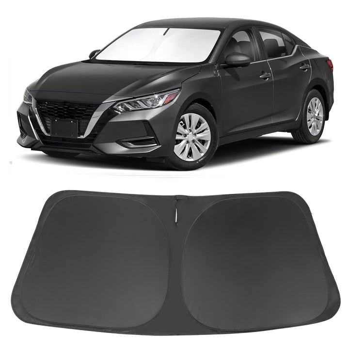 LHFLIVE front view of sun shade showing full windshield coverage and protection