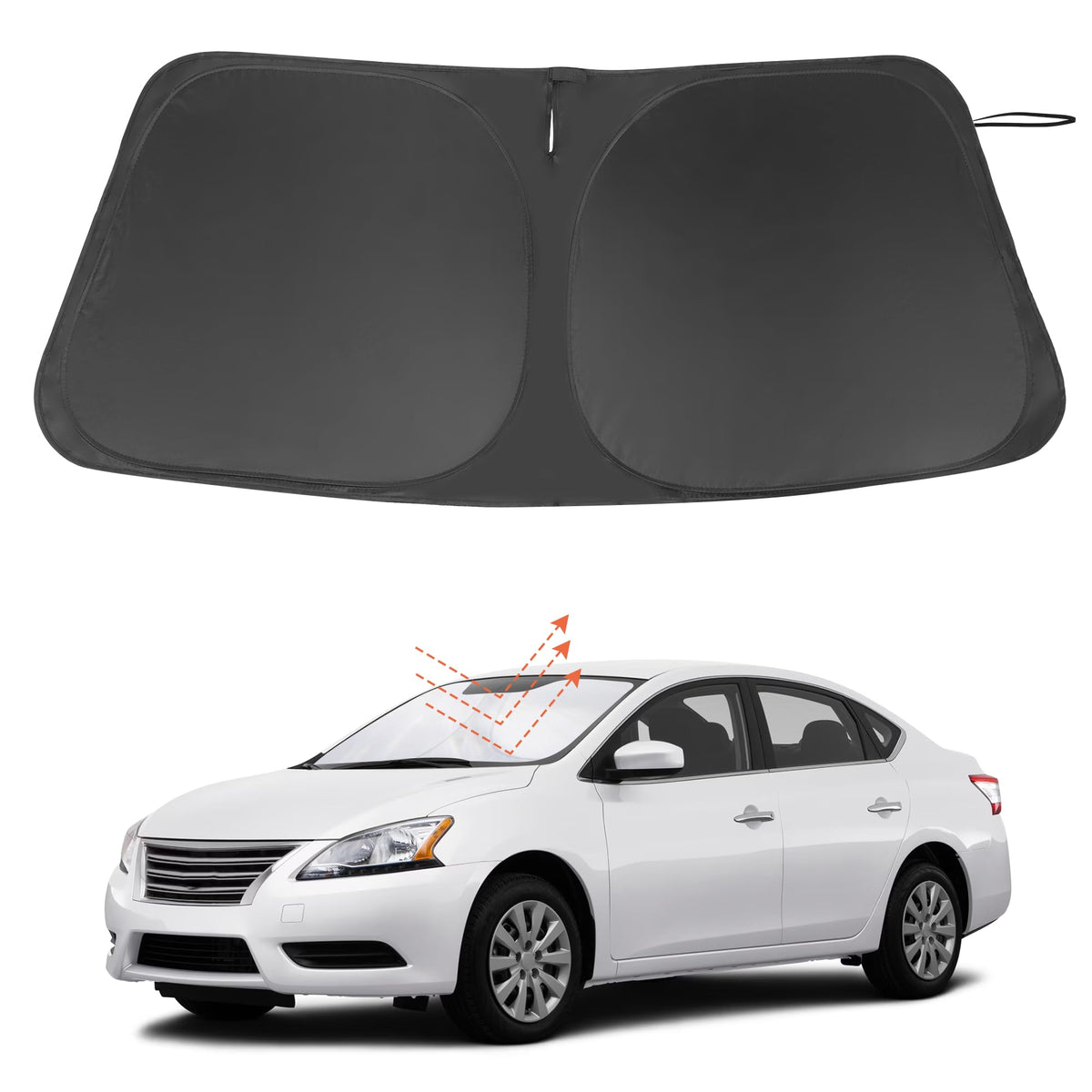 LHFLIVE front view sunshade fitted on Nissan Sentra reduces cabin heat
