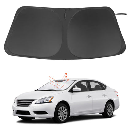 LHFLIVE front view sunshade fitted on Nissan Sentra reduces cabin heat