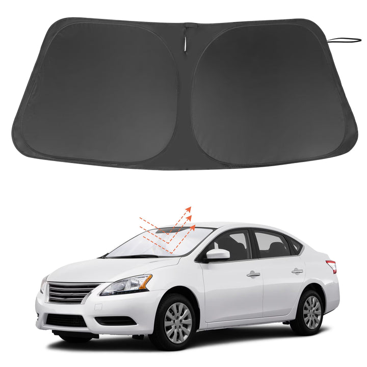 LHFLIVE front view sunshade fitted on Nissan Sentra reduces cabin heat