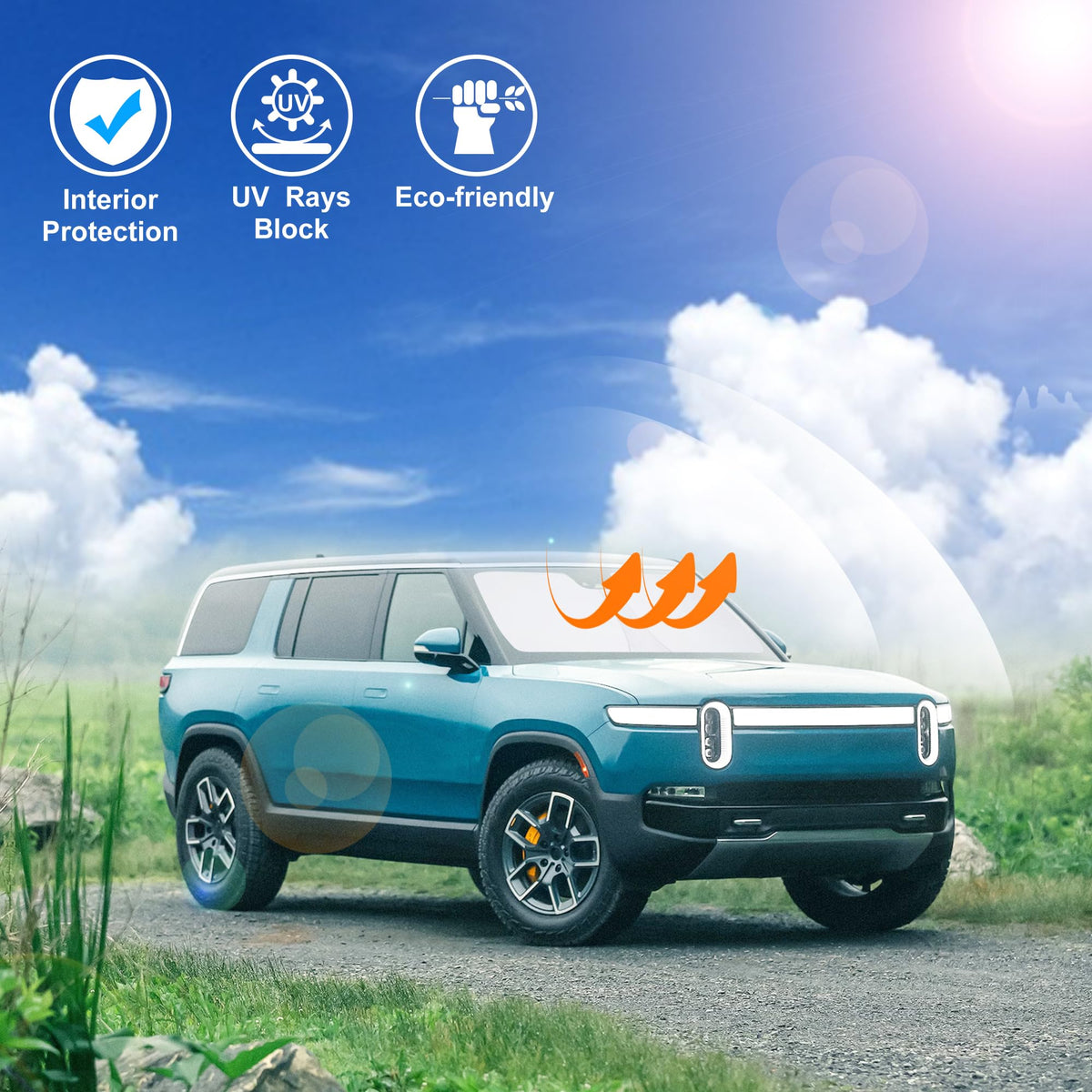 LHFLIVE on windshield with size comparison showing exact vehicle fit