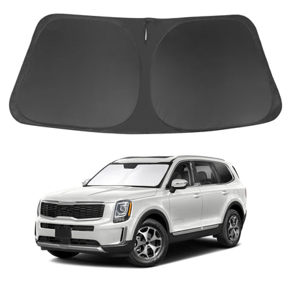 LHFLIVE front view sun shade showing exact Kia Telluride fit and protection