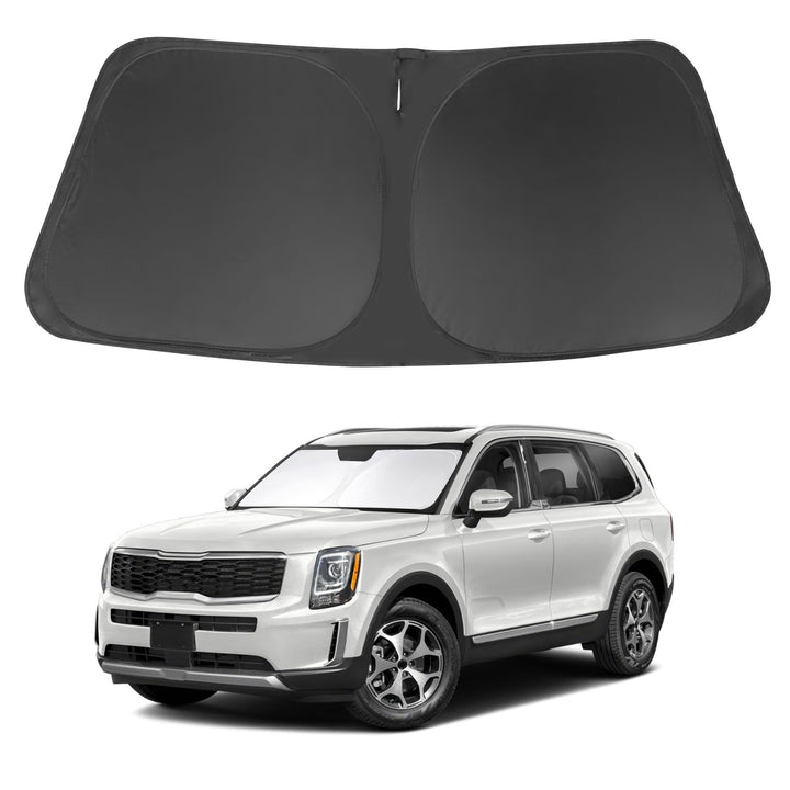 LHFLIVE front view sun shade showing exact Kia Telluride fit and protection