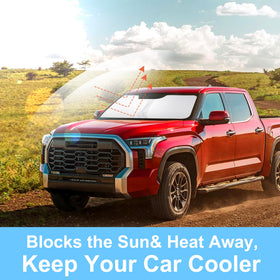 LHFLIVE lifestyle shot of Tundra parked with shade protecting interior and lowering heat