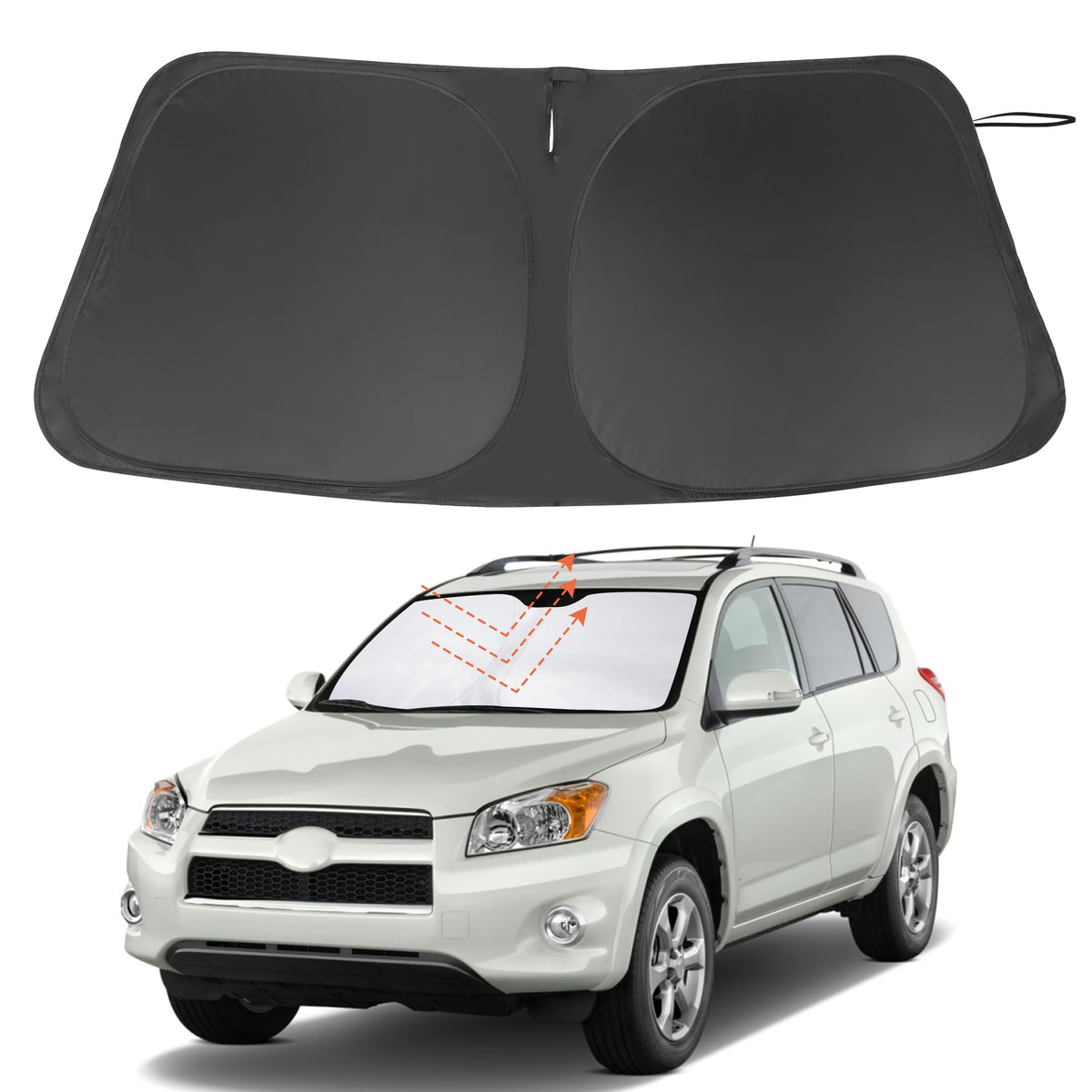 LHFLIVE front view sunshade fitted in RAV4 windshield reducing cabin heat
