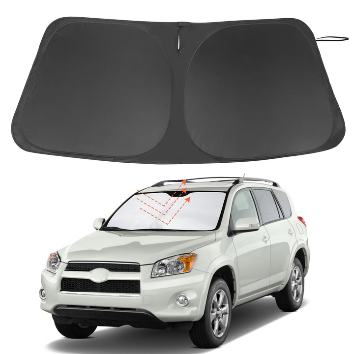 LHFLIVE front view sunshade fitted in RAV4 windshield reducing cabin heat
