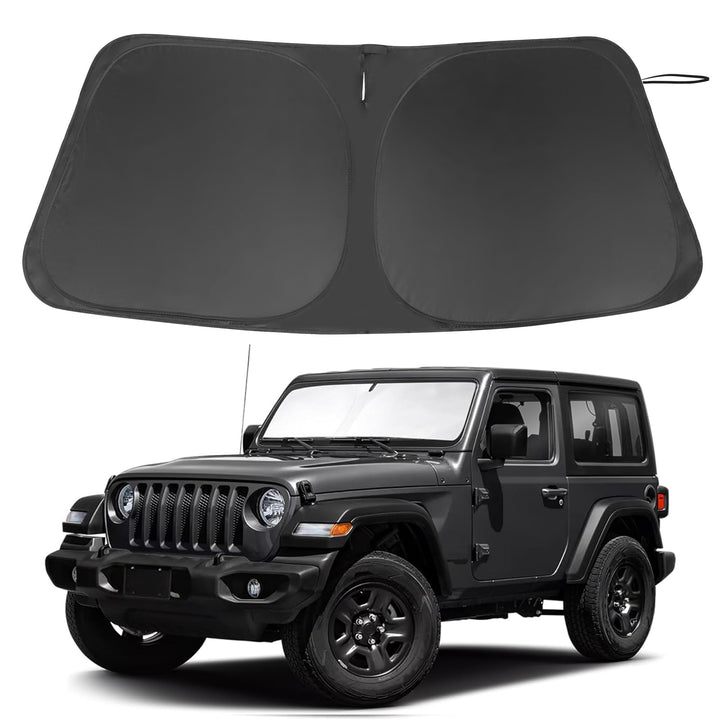 LHFLIVE front view of windshield shade showing perfect fit and sun protection