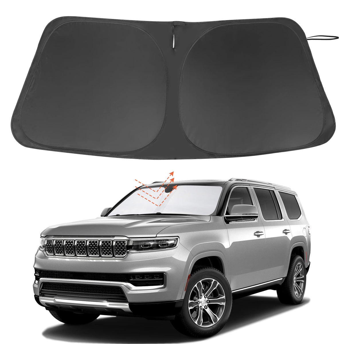LHFLIVE front view on Jeep Wagoneer showing full windshield coverage and sun protection