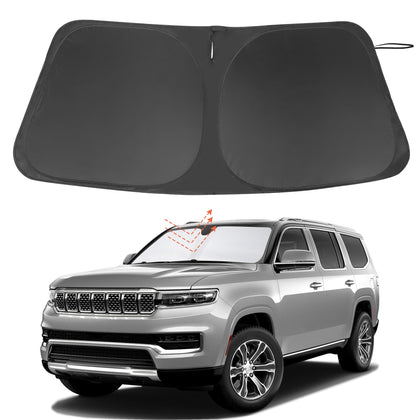 LHFLIVE front view on Jeep Wagoneer showing full windshield coverage and sun protection