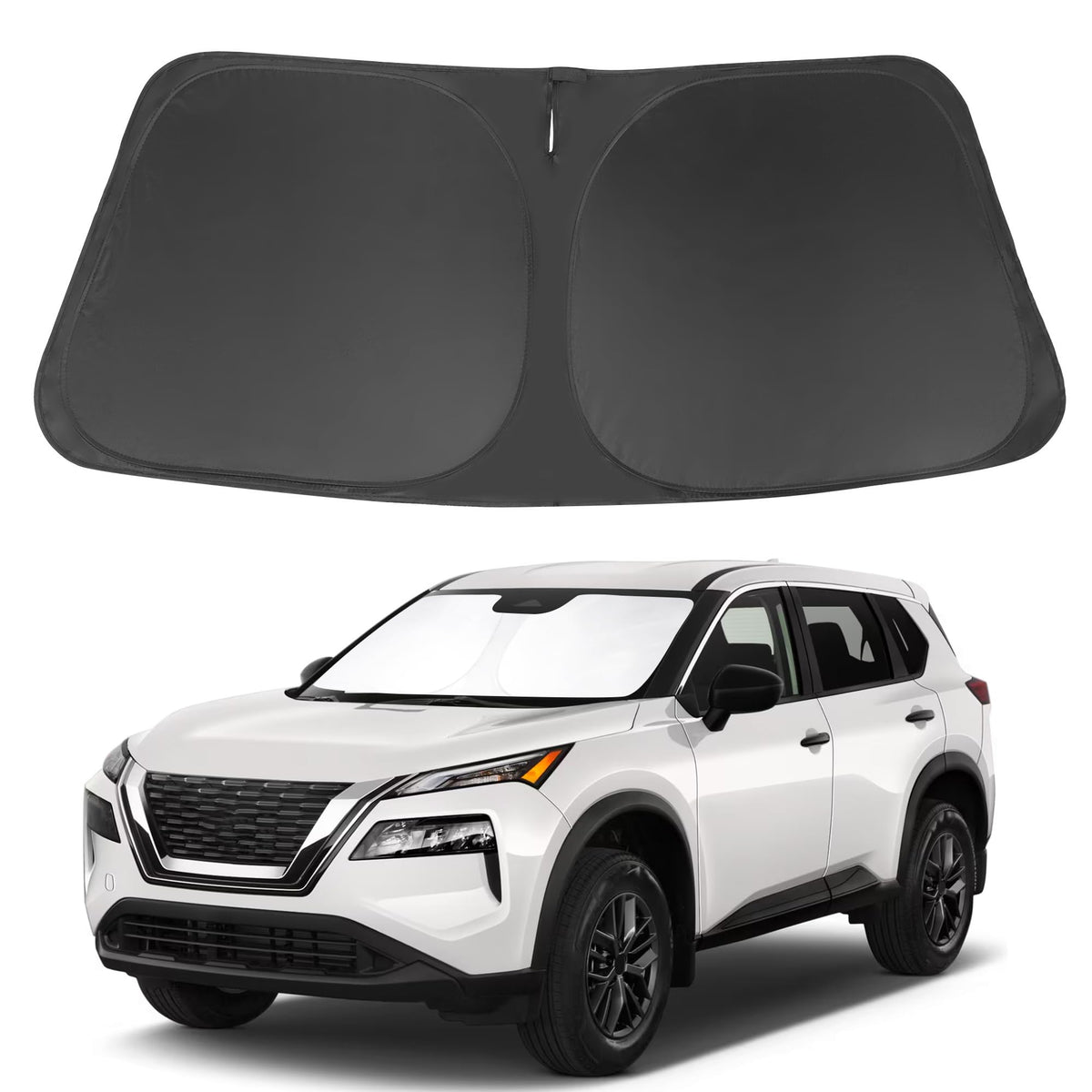 LHFLIVE front view of custom-fit windshield shade showing full coverage benefit