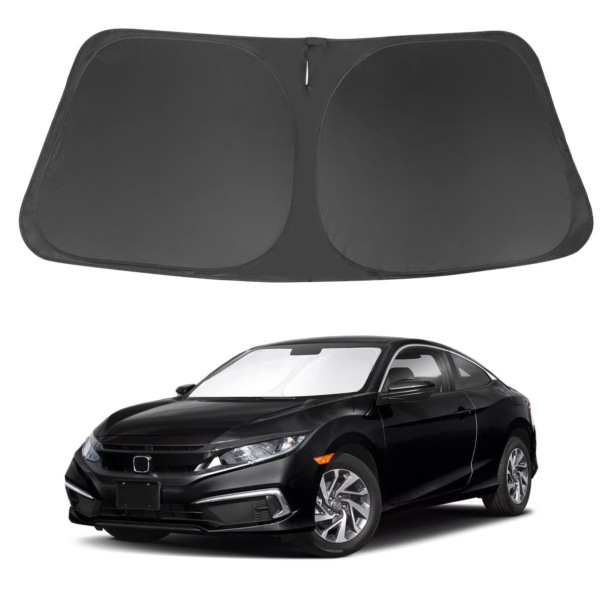 LHFLIVE sun shade front view showing full windshield coverage and protected interior