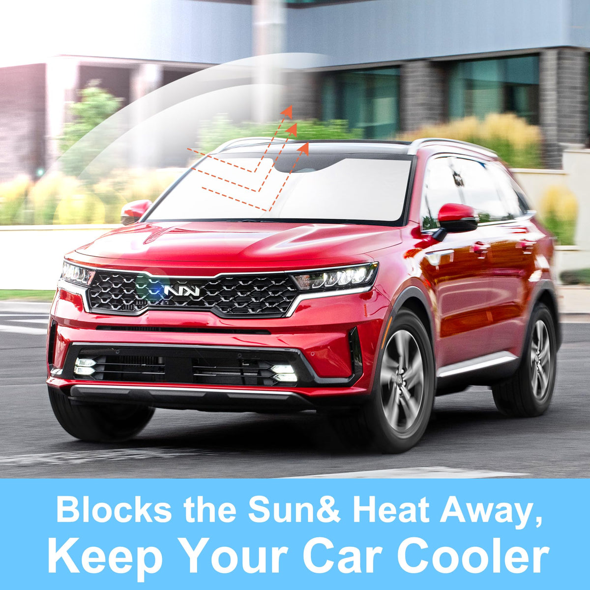 LHFLIVE sun shade in parked Sorento illustrating cooler interior and preserved trim