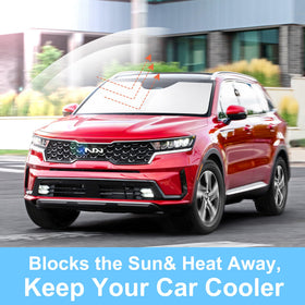 LHFLIVE sun shade in parked Sorento illustrating cooler interior and preserved trim