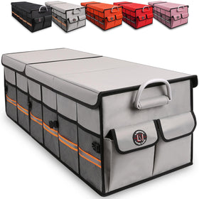 LI LIBZAKI front view of oversized trunk organizer showing capacity and compartments
