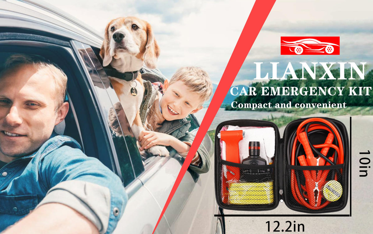 LIANXIN kit placed in car trunk to show compact fit and travel preparedness benefit