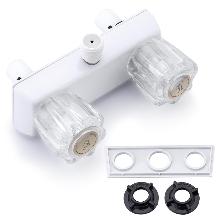 Liberflow front view of white RV faucet showing compact design and clean finish