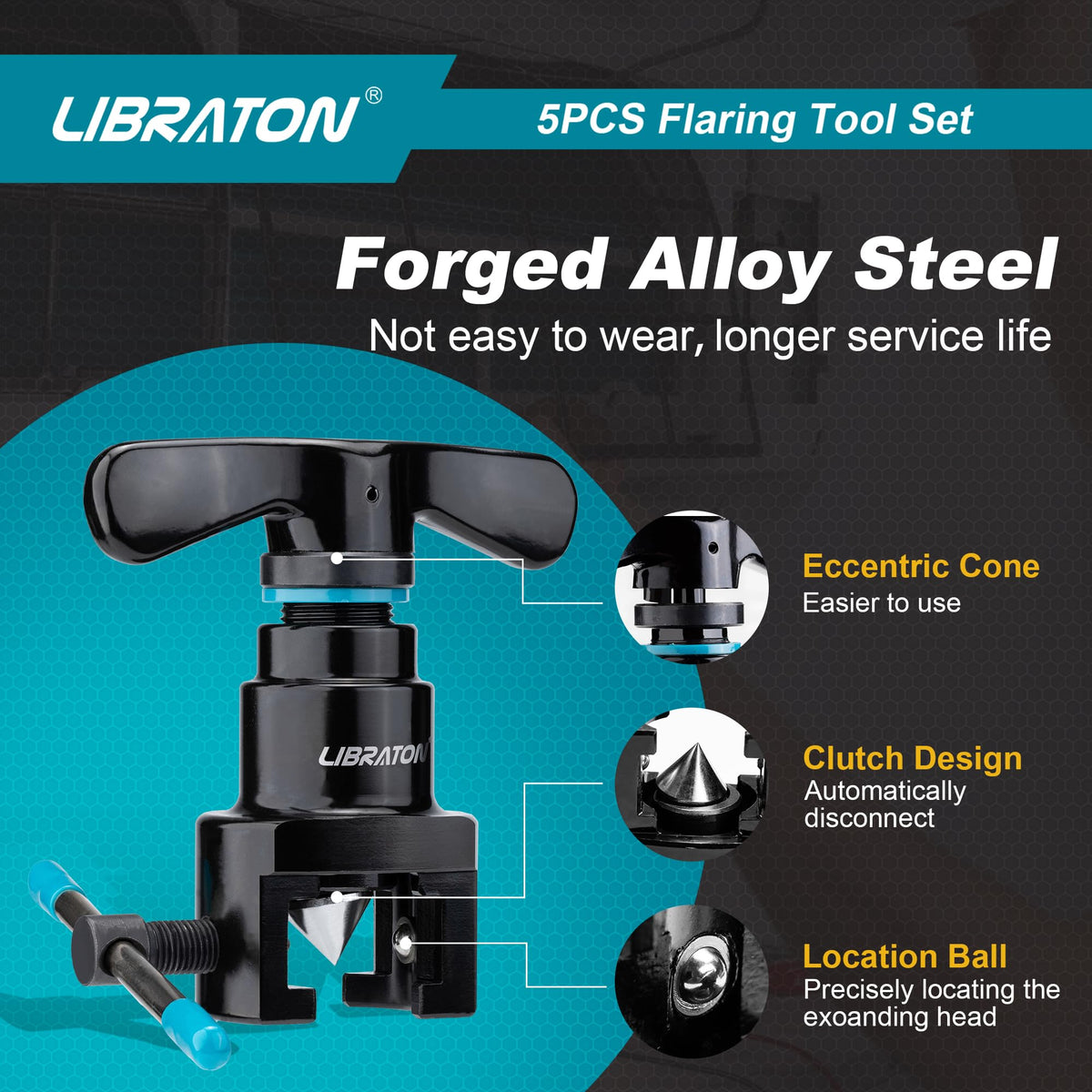 LIBRATON close-up of clutch-style flaring head ensuring consistent single-flare results