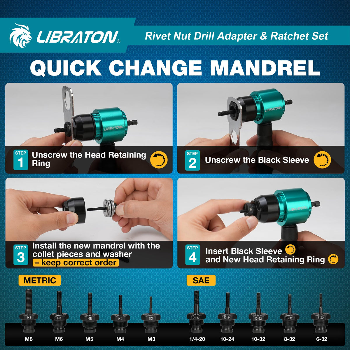 LIBRATON macro of threaded mandrel showing hardened steel durability