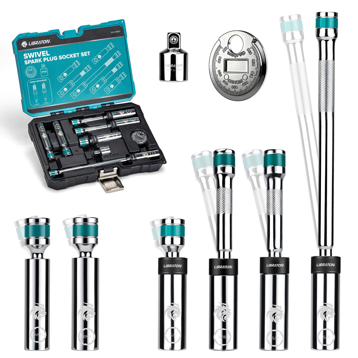 LIBRATON front packaging showing full 8-piece socket set and case benefits