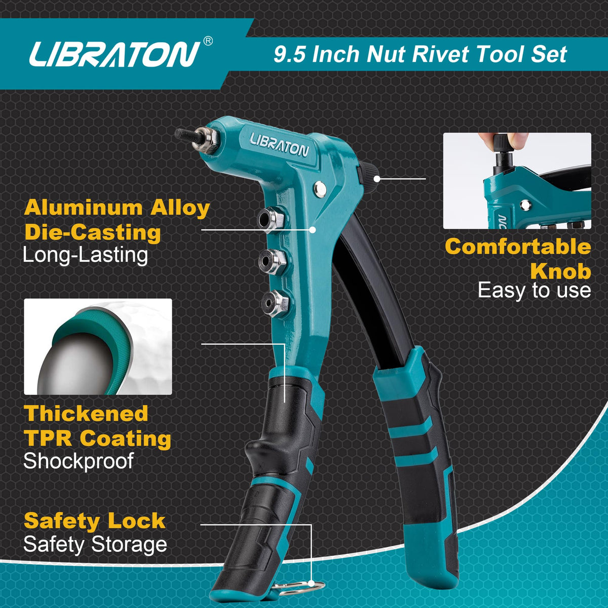 LIBRATON ergonomic handle TPR grip detail offering comfort benefit