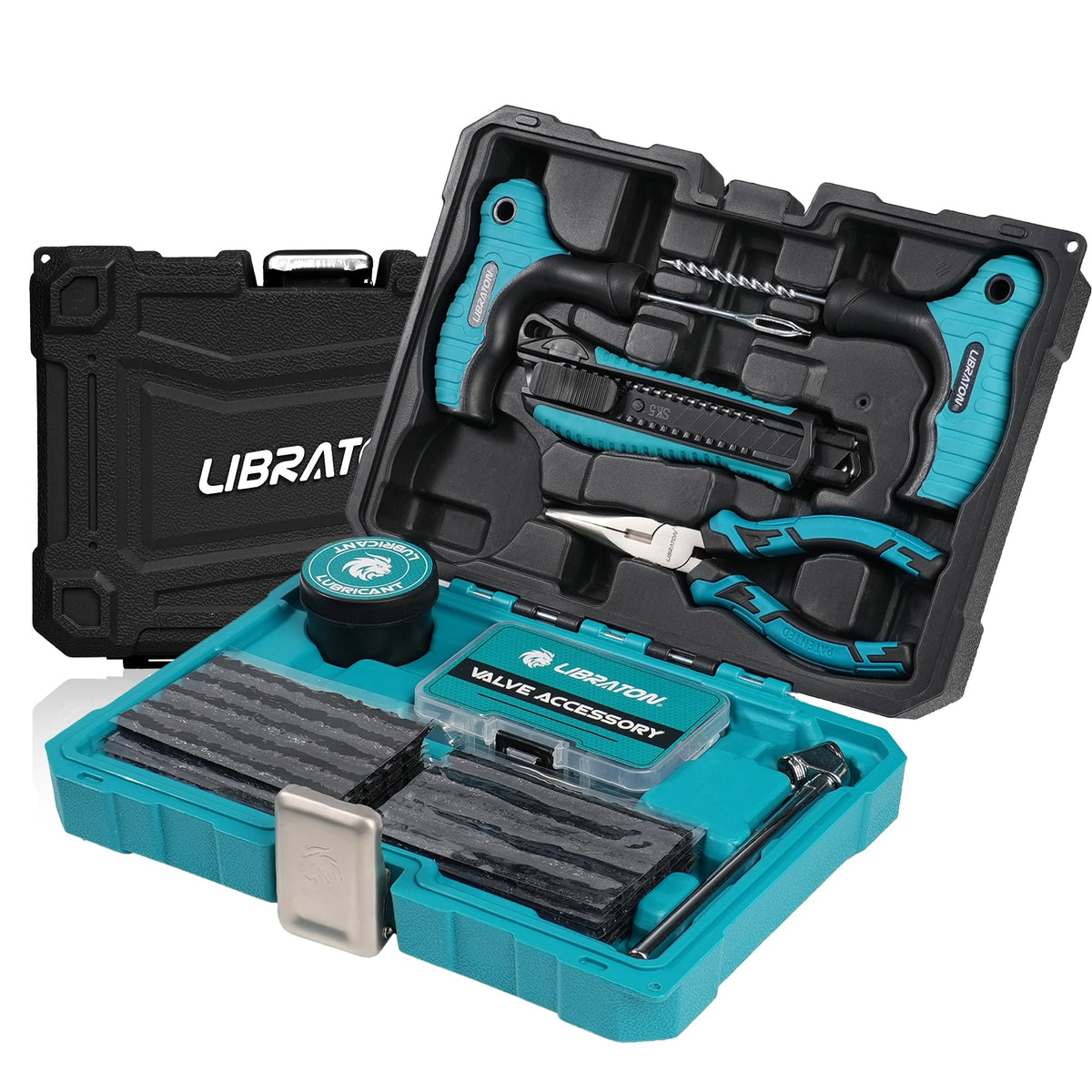 LIBRATON kit front view showing full contents for quick roadside fixes