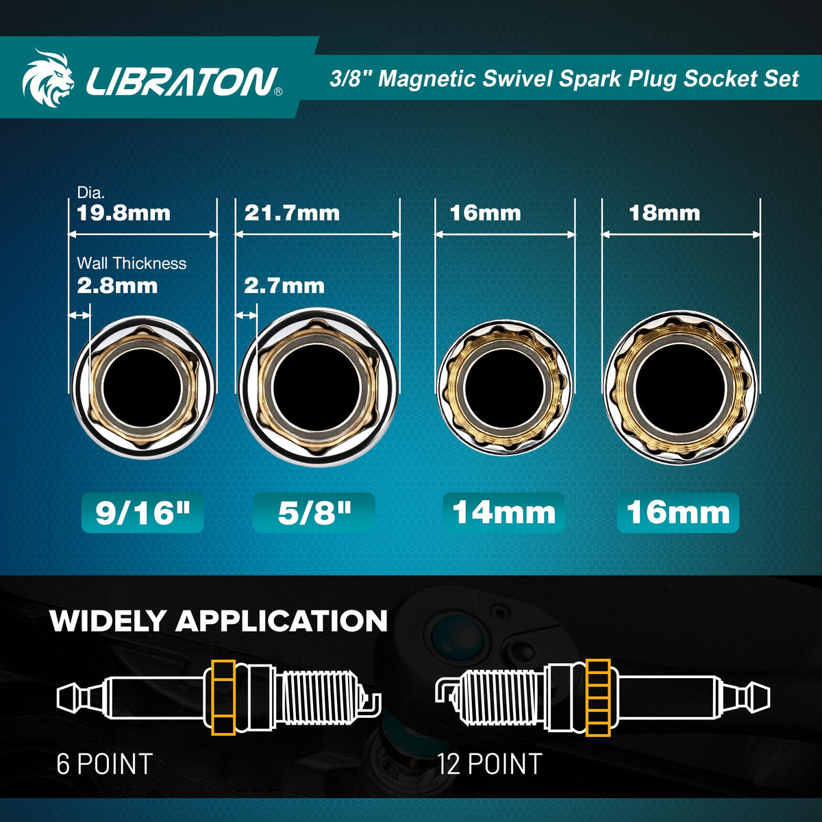 LIBRATON magnet in socket view securing spark plug to prevent drops