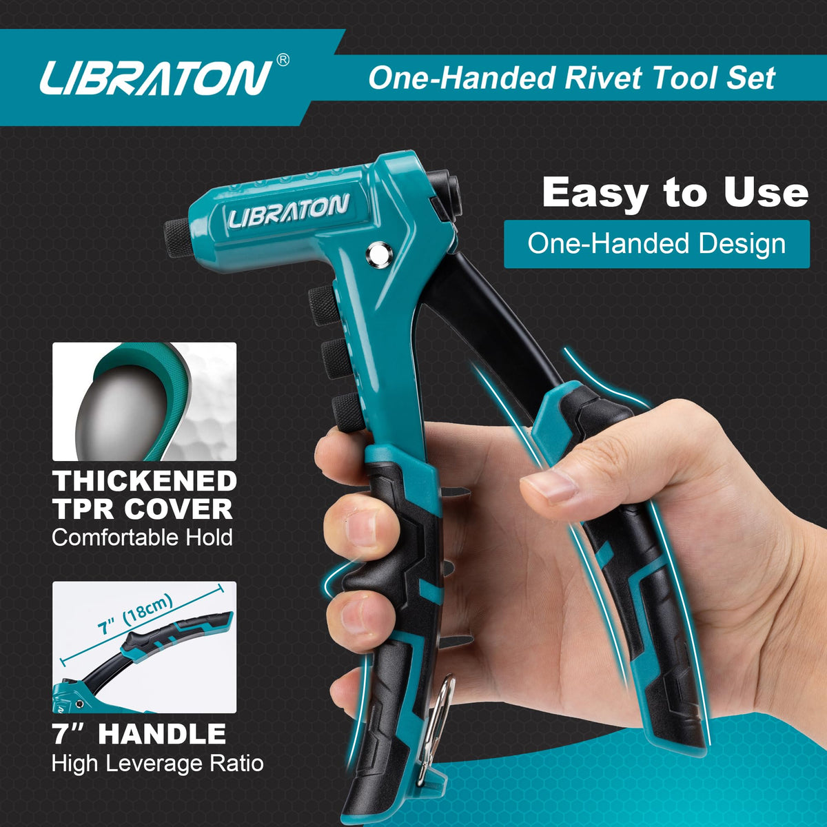 LIBRATON one-handed handle detail highlighting comfortable TPR grip